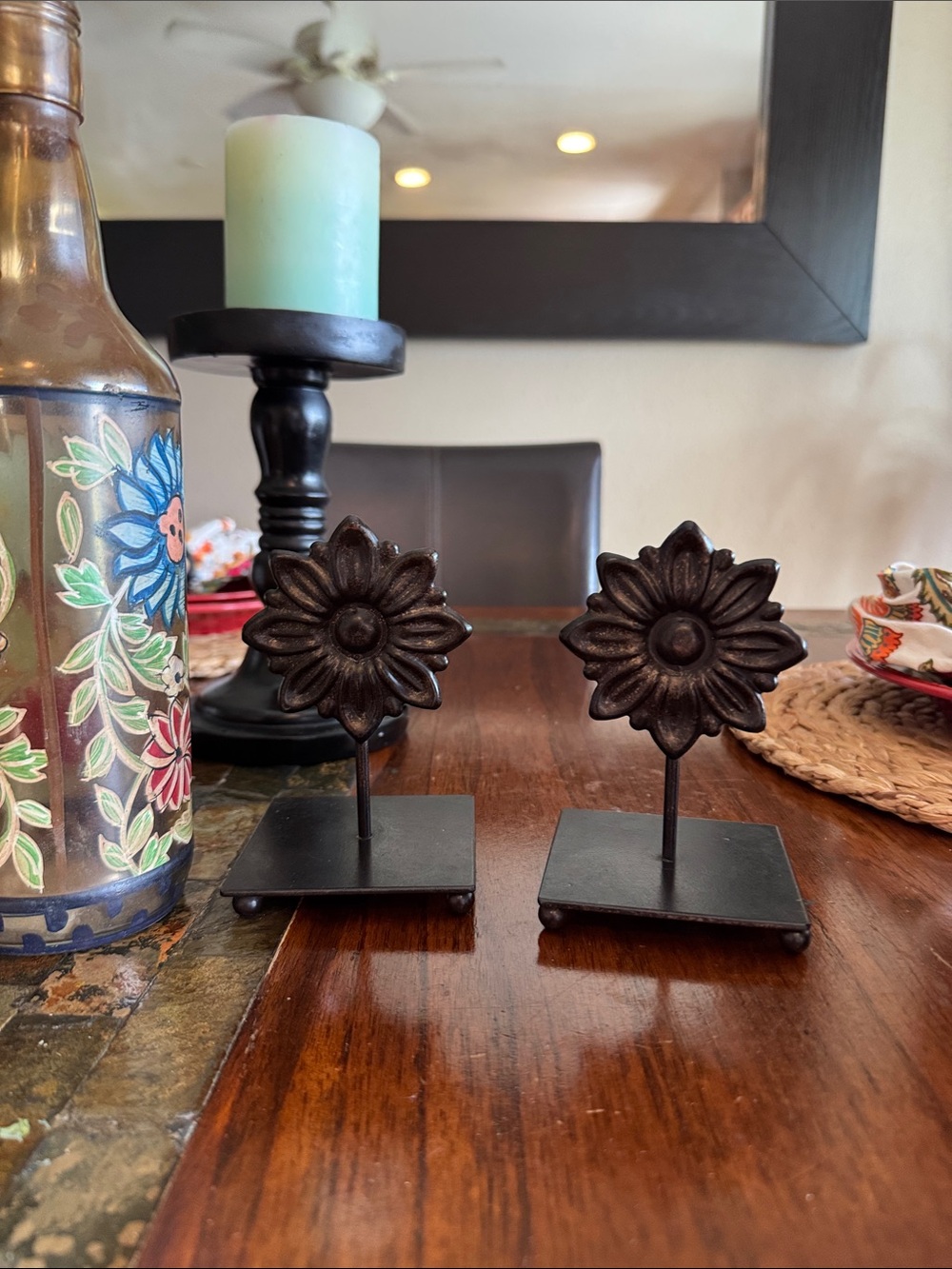 Decorative Metal Flower Bookends - Black